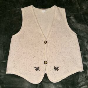 Vintage Invisible Ink Sweater Vest Large Cream/Beige Embroidered Fall Festive
